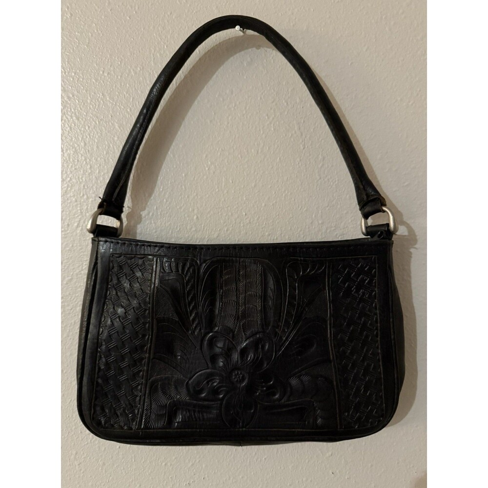 LEADERS IN LEATHER Purse Hand Tooled Handbag Paraguay Black